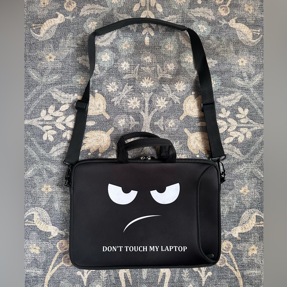 Black Don’t Touch My Laptop Grumpy Face Laptop Bag with Strap